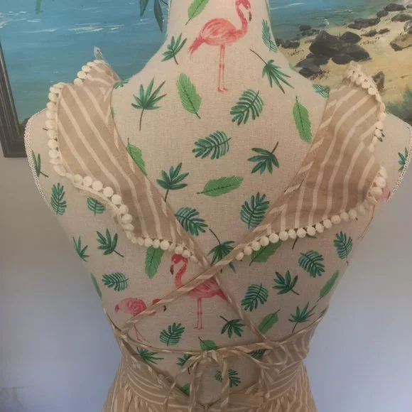 Reverse nude and white summer dress, strappy, plunging neckline (Size XS) - Picture 4 of 8